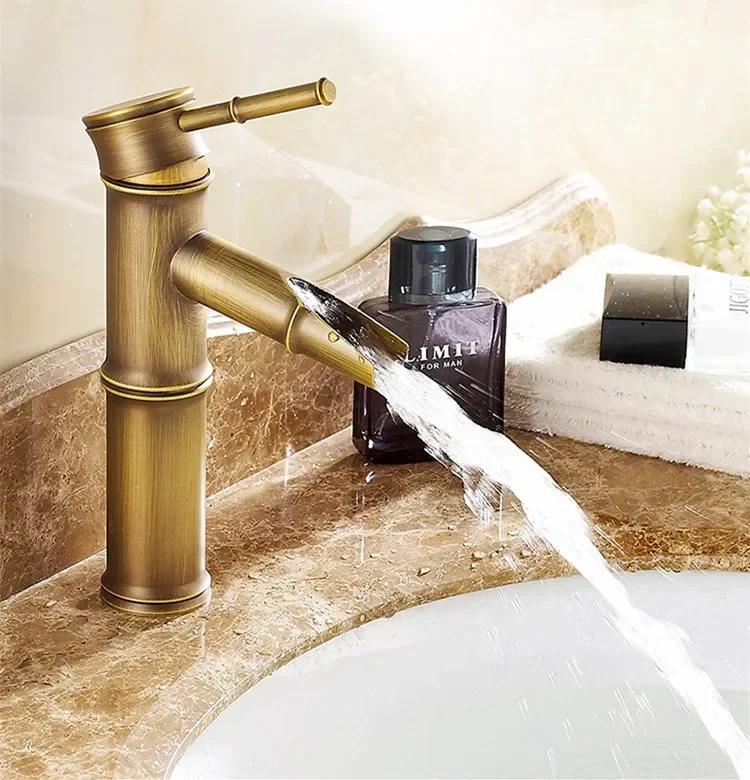 Смесители для раковины, латунный смеситель для горячей и холодной воды, кран для умывальника, антикварный латунный кран для ванной комнаты