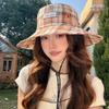Клетчатая панама-рыбак для защиты от солнца, широкополая, с защитой от солнца, повседневная женская шляпа от солнца, для путешествий