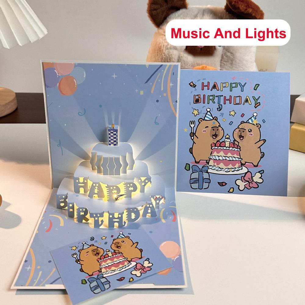 Light Feature Pop Up Cake Card Happy Birthday Musical Greeting Card Blessing Occasion