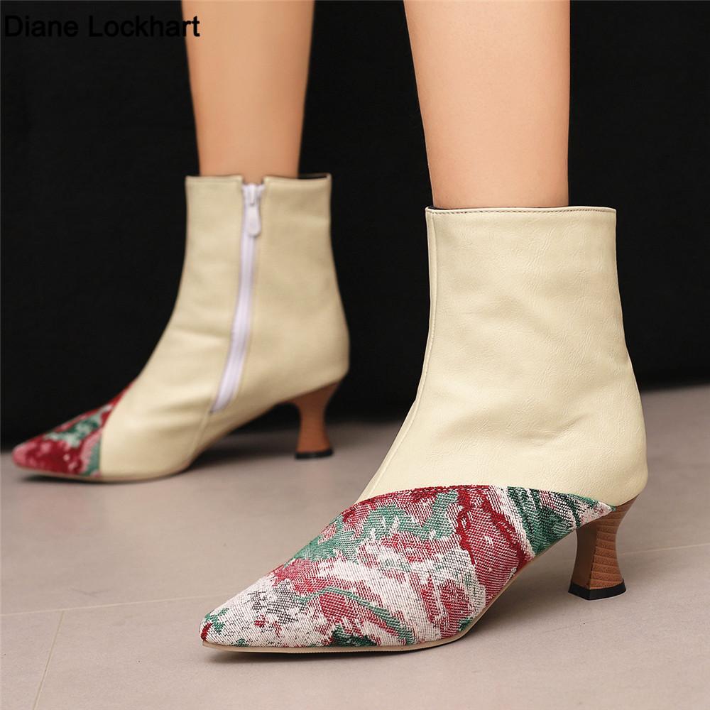 Fashion Sexy Strange Thin Heel Splicing Chelsea Ankle Boots Women Autumn Winter Shoes Woman Pointed Toe High-Heeled Fashion Short Bootie