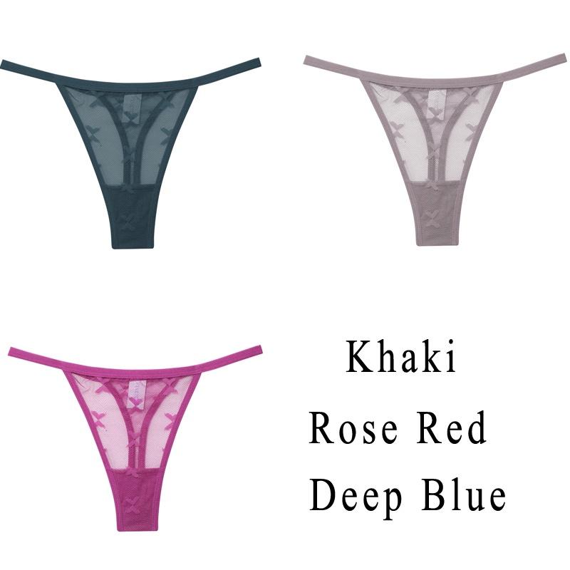 3 шт./компл., кружевные сексуальные трусики-стринги, женские стринги с низкой талией, женские трусы, сетчатый прозрачный комплект нижнего белья