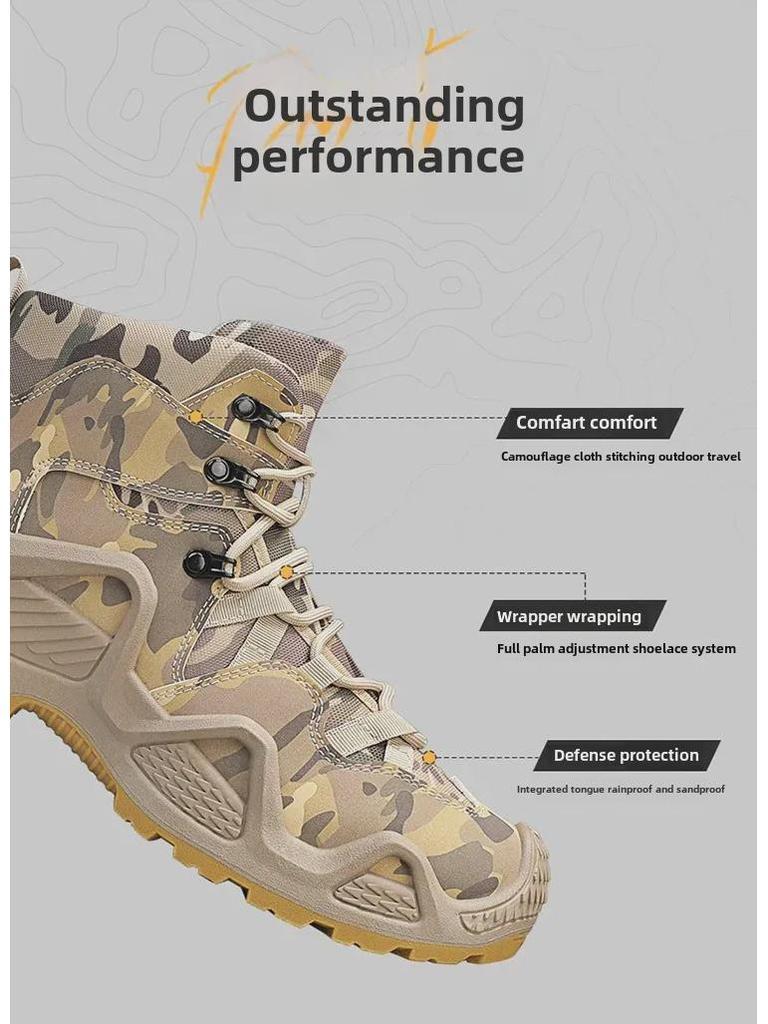 Men's Camouflage Oxford Waterproof Tactical Boots - Non-Slip, Large Size (45, 46) for Outdoor Rock Climbing & Hiking.