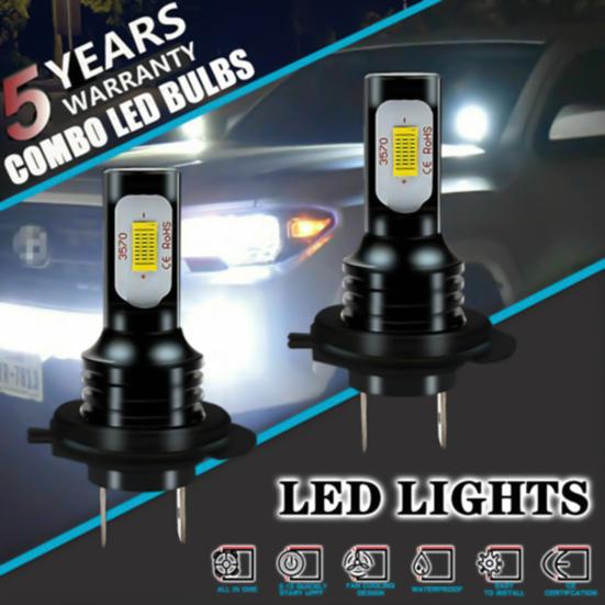 2 шт. светодиодная лампа, простая установка, высокая мощность 6000K, светодиод H7, высокий/низкий