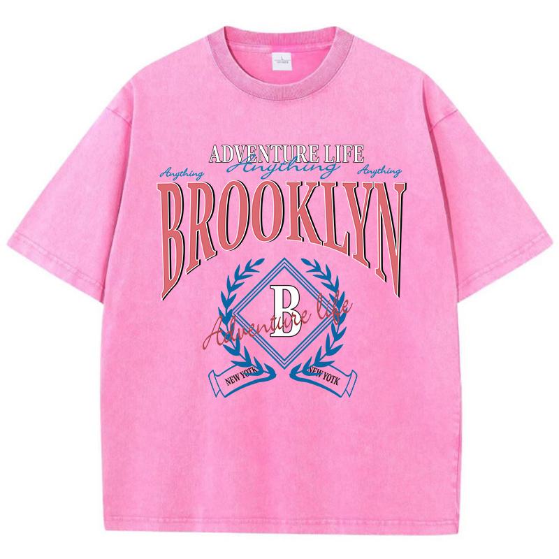 Adventure Life Brooklyn New York Prints Men T-Shirts Street Breathable Short Sleeve Fashion Washed Tops Loose Sports T Shirt