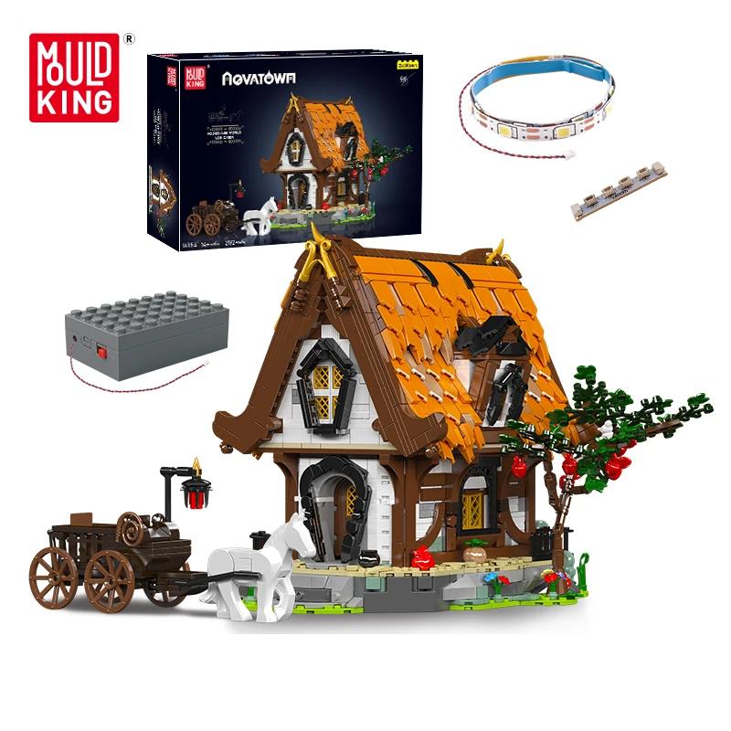 MOULD KING 16054 Streetview Building Block Модель средневекового деревянного дома со светодиодной деталью в сборе Кирпичные игрушки Детский рождественский подарок
