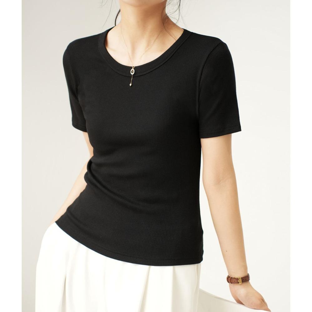 Women's Summer Round Neck Slim Hundred Short-sleeved Medium-sleeved T-shirt