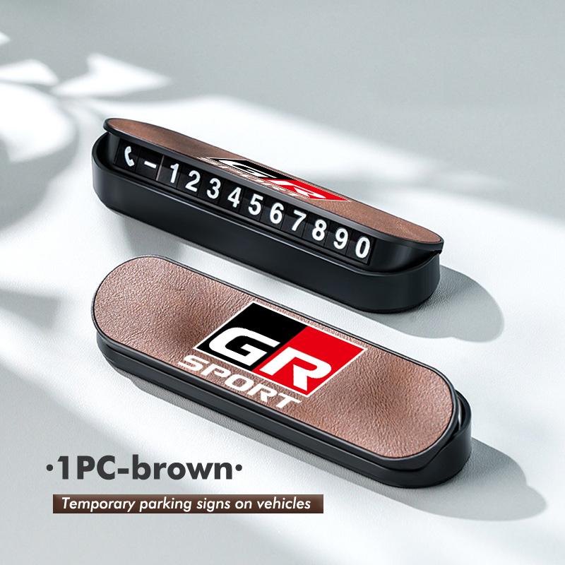 cnkym4 Suede Leather Car Temporary Parking Card Phone Number Plate For Toyota GR MN Corolla Yaris Aygo Prius RAV4 Crown CHR Camry