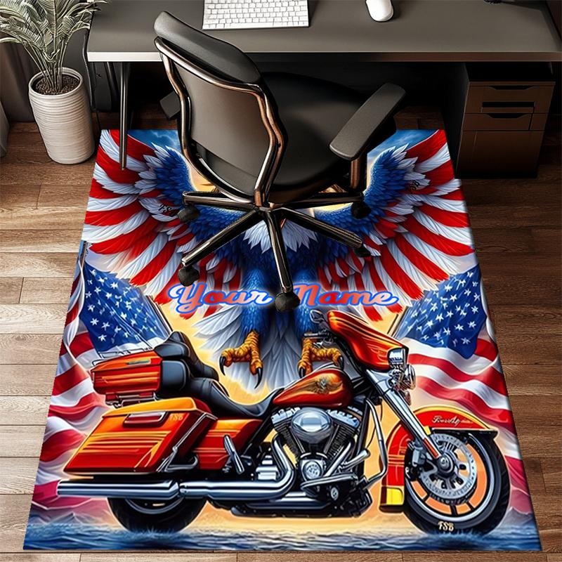 1PC Custom Name Eagle Motorcycle Freedom Theme Floor Mat Ideal for Living Room, Game Rooms, Office, Bedroom,Floor Mat Playful Design