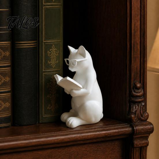 Настольное украшение Кот 3D-печатная фигурка Читающий кот, Декоративный орнамент с утяжеленным нескользящим основанием, Ленивое произведение искусства Интеллектуальная статуэтка Глаз