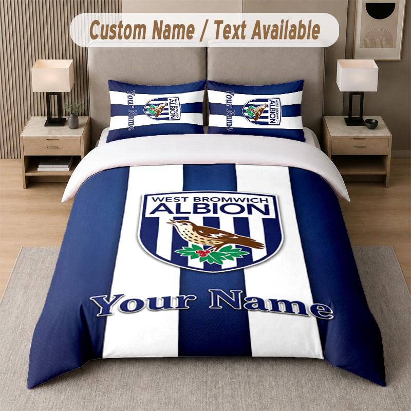 Custom Bedding Set West Bromwich Albion FC Pattern, Print Name Text 1 Duvet Cover plus 2 Pillowcases Home Textile