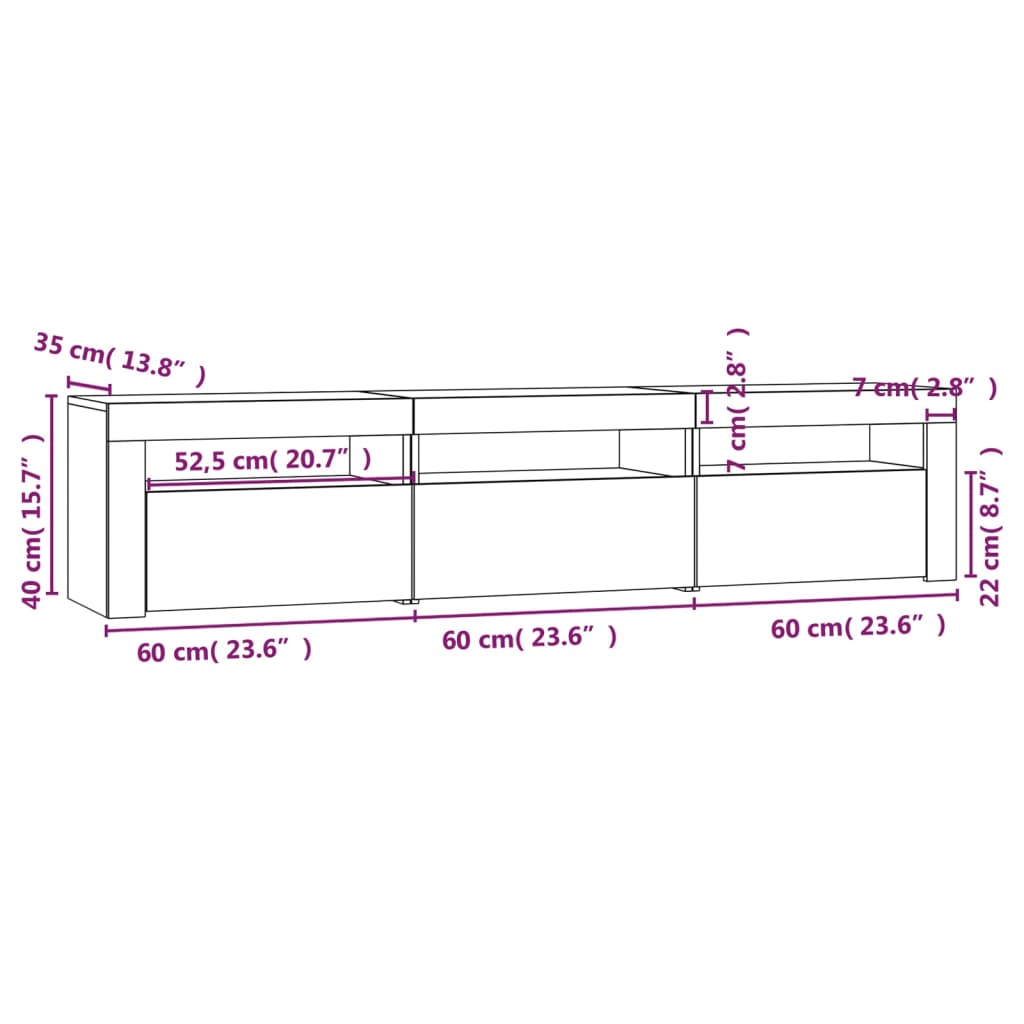 TV Cabinet with LED Lights Concrete Grey 180 x 35 x 40 cm