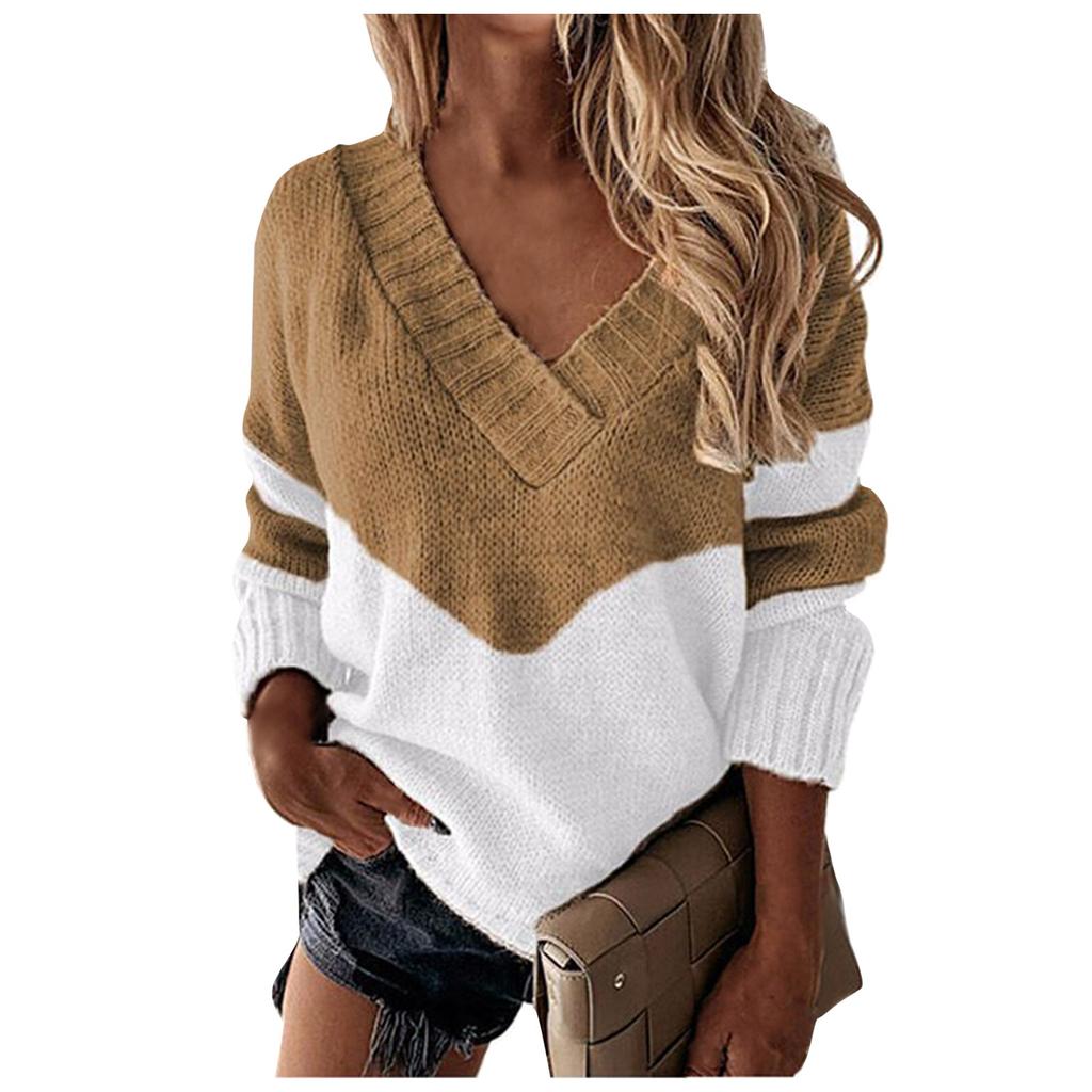 Женский модный пуловер с v-образным вырезом, свободный повседневный свитер, полосатый вязаный свитер