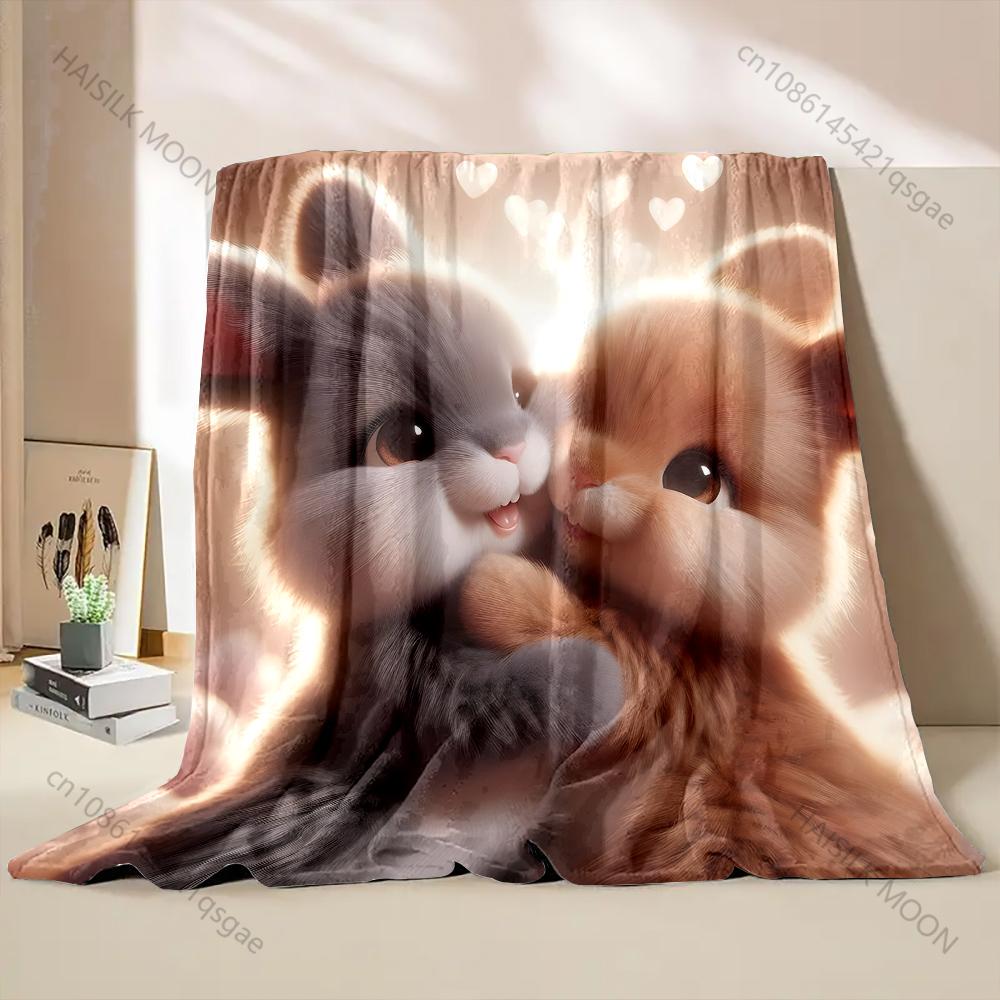 Two cute rabbits Print Blanket Warm Soft Fluffy Kids Adult Luxury Gifts for Sofa Bed Home Outdoor Travel Camping RV Blanket