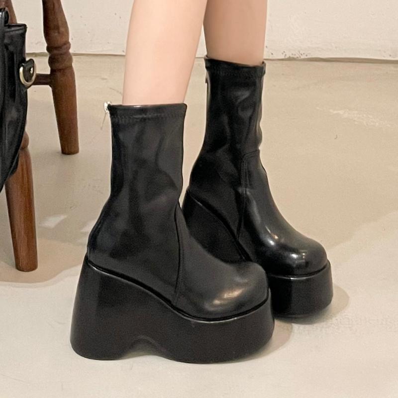High Heels Ankle Women's Boots Wedges Designer Platform Shoes Goth Walking Chelsea Boots New Leather Elegant Ladies Boots