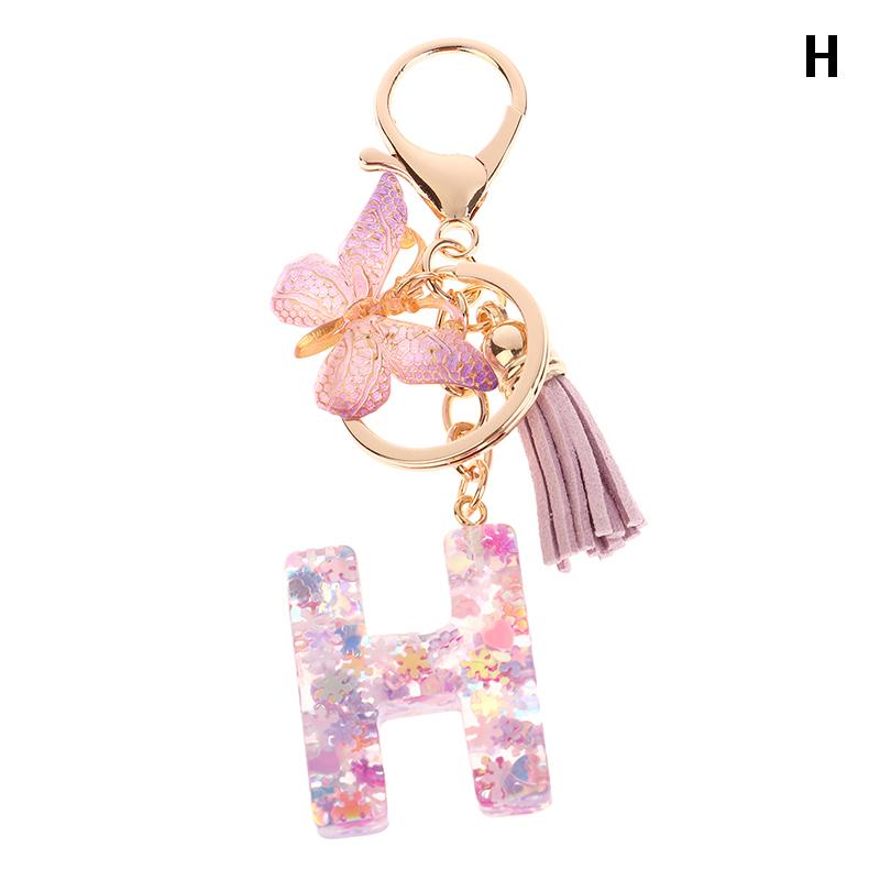 A-Z Dreamy Sequin Letters Keychain For Women Tassel Butterfly Pendant Initial Keyring Purse Suspension Bags Charms Car Key Chain