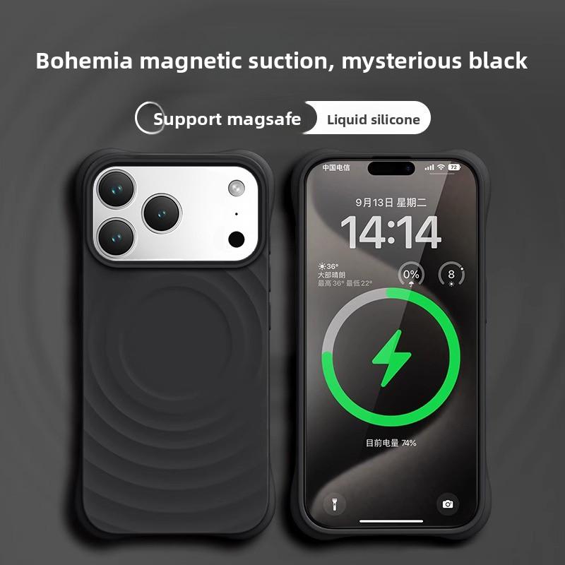 Высококачественный чехол однотонный для IPhone 17 16 15 14 13 Air Pro Max Для Magsafe Жидкий силикон Волнообразный рисунок Защита от царапин