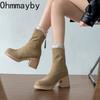 Винтажные осенние женские ботильоны Модные туфли на толстом высоком каблуке для увеличения роста Современные короткие ботильоны для женщин