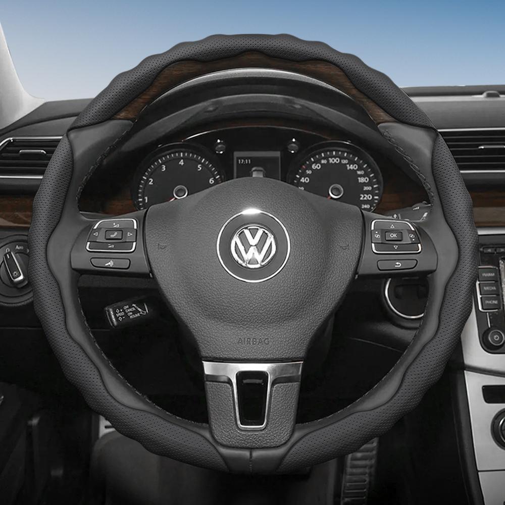 zkfan8 Suitable for Volkswagen Steering Wheel Cover, Wavy Sports Breathable Leather Segmented Anti-Slip Sweat-Absorbing