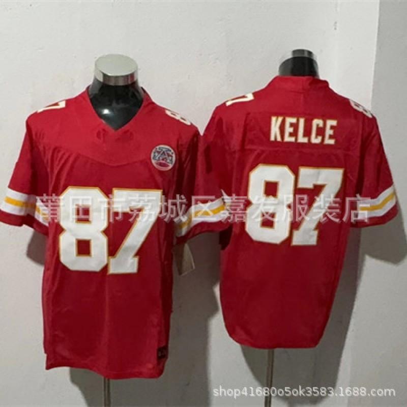 Mens Kansas City Chiefs NFL Football Jersey Patrick Mahomes 15 Travis Kelce 87 Authentic Style Cotton Team Sport Shirt