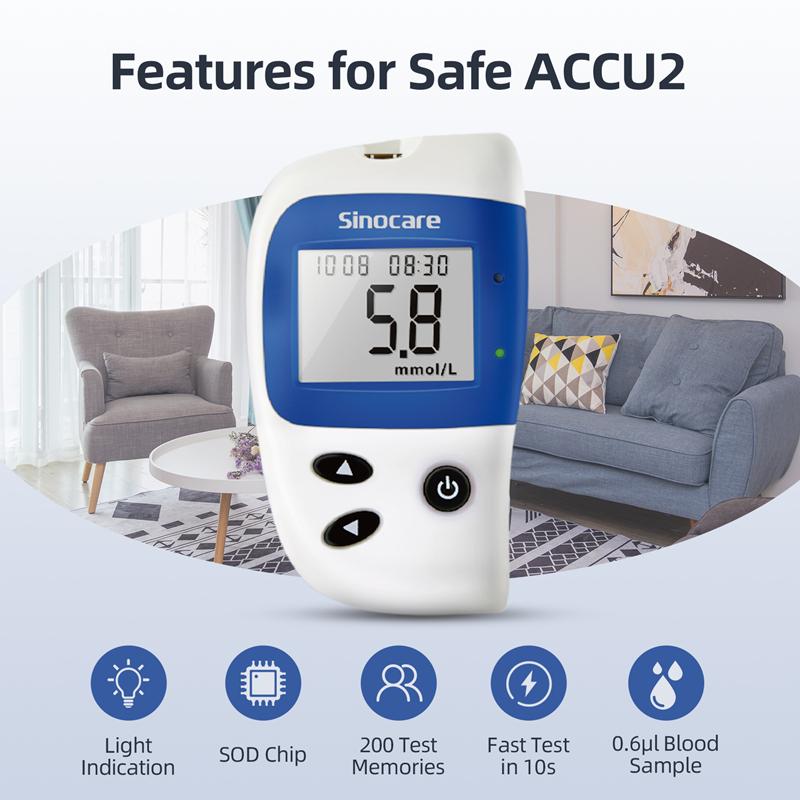 Safe Accu 2 Blood Glucose Monitor Kit 10/50/100 Blood Glucose Sugar Test Kit