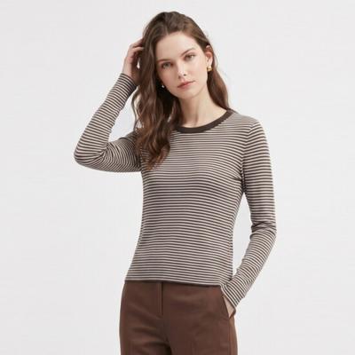 Shop   Women S Korean 2 Tone Stripe Crewneck lS Tee Brown Dai wSh260071 Brown