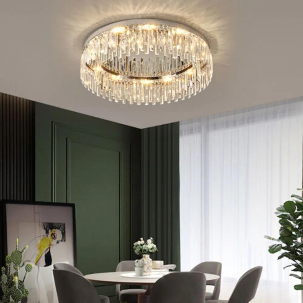 Bymaocar Modern Flush Mounted Round Crystal Chandelier LED Ceiling Light Pendant Lamp Fixture 110V Ideal Gift Fit 15-20m² Area