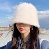 Elegant Rabbit Fur Korean-Style Bucket Hats for Women - Warm Japanese-Style Winter Basin Hats, Perfect for Autumn and Winter.