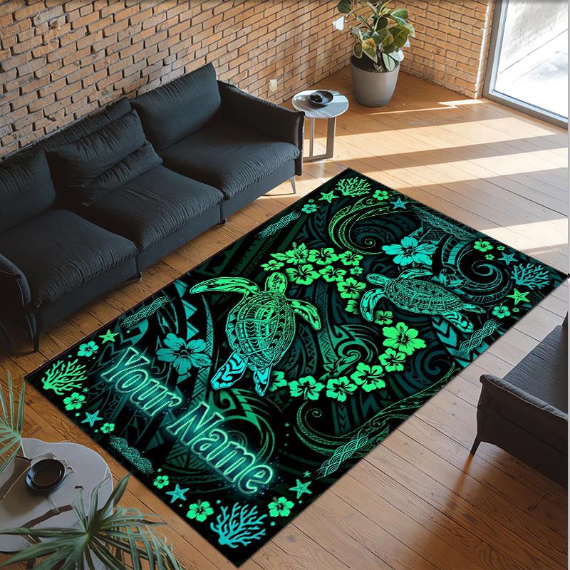 Mermaid Theme Crystal Velvet Floor Rug Personalized Custom Name Text Warm Carpet Home Decoration