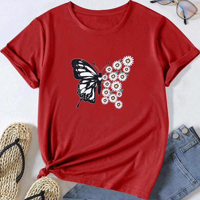 Fashion Women Animal Butterfly Print T Shirt Funny Casual O-neck Short Sleeves T-shirt Summer Female Tee Shirt