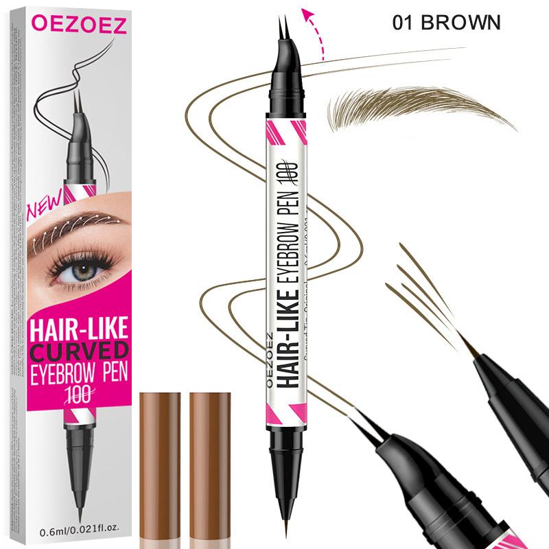 2-in-1 Eyebrow Pencil & Eyeliner, Curved Dual-End, Waterproof Smudge-Proof, Fine Tip, Long-Lasting, Brown