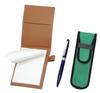 Мини-блокнот из переработанной коровьей кожи, чехол для карандаша цвета мокко с тканевым чехлом, прочный зеленый, набор вращающихся шариковых ручек из металла, синий LS022PM-NK02G-TK23-L