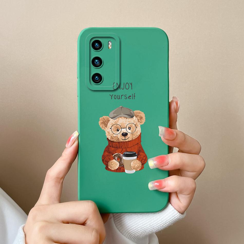 For Huawei P40 Pro Case Cute Cat Soft Liquid Silicone Full Coverage Anti Drop Bumper For HuaweiP40 P 40 P40Pro Candy Funda Shell