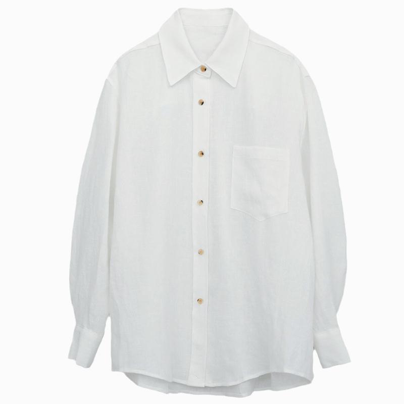Нишевый Дизайн Рубашка из Чистого Льна Простой Нишевый Ленивый Стиль Свободная Лацкан Солнцезащитная Рубашка Женская