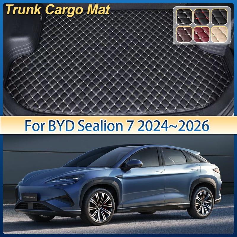 Leather Car Trunk Mat For BYD Sealion 7 2024 2025 2026 Cargo Storage Pad Cushion Liner Boot Carpet Rug Auto Interior Accessories