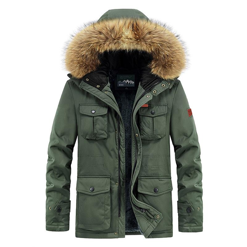 New Winter Men's Plus Velvet Jacket Mid-length Hooded Cotton-padded Coat Trendy Men's Casual Thick Plus Size Coat