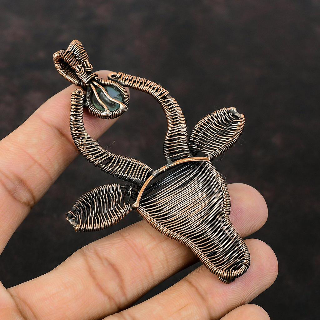 Подвеска с аквамарином, подвеска из медной проволоки, ручная работа, медные украшения, подарок для него, подвеска из натурального драгоценного камня, ювелирное украшение в виде головы быка, подвеска в стиле бохо