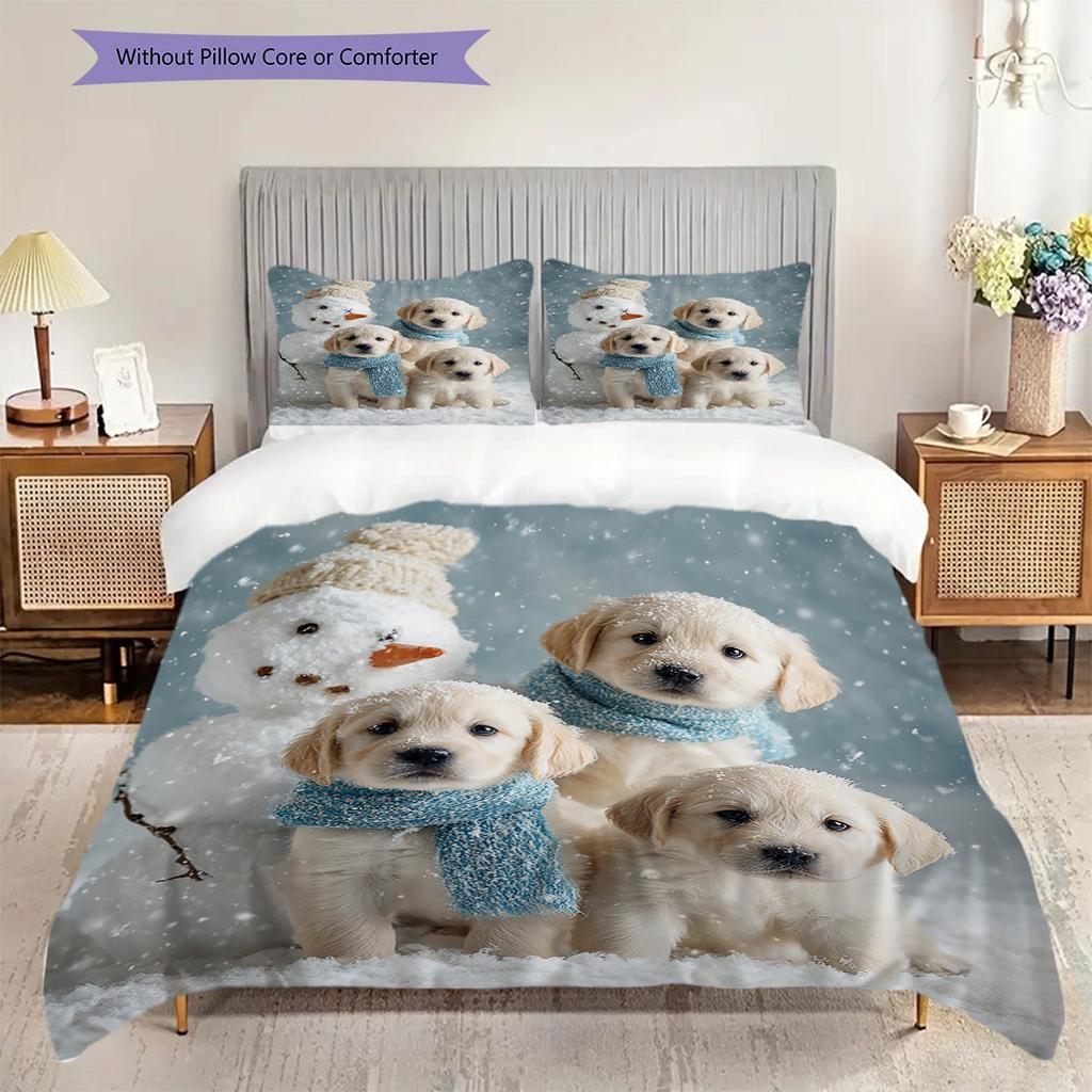 Golden Retriever Pattern Bedding Quilt Set Quilt Cover Pillowcase Home Decoration Birthday Gift (1 * duvet cover + 2 * pillowcase, without core)