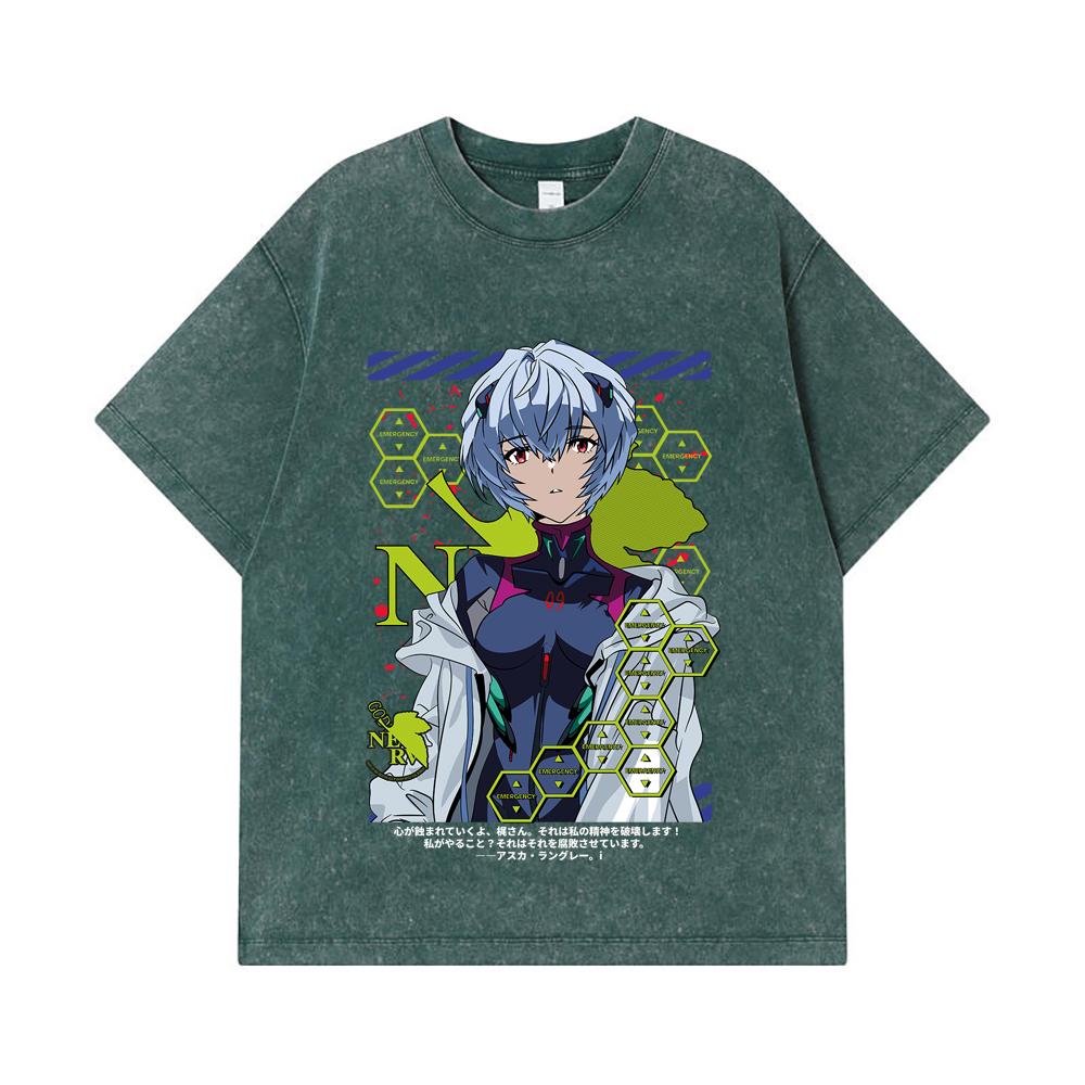 275 GSM Washed T-shirts 100% Cotton Evangelion V6 Rei Print Unisex Heavy Cotton T Shirt