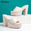 Fashion Eilyken Summer Fashion Women's Slippers Banquet Nightclub Platform Chunky High Heels Slide Mule Shoes Green White Sandals