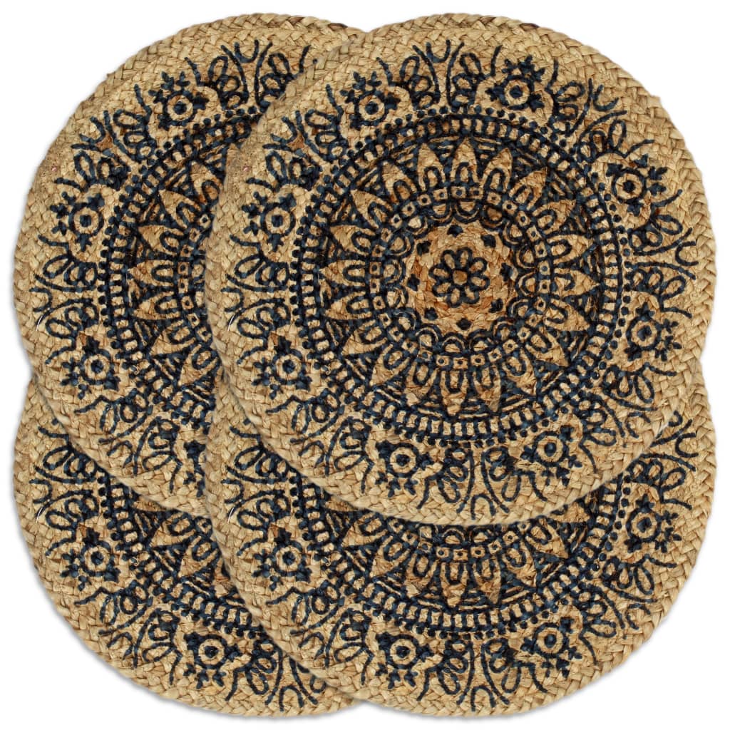 Table Mats 4 pcs Dark Blue 38 cm Round Jute