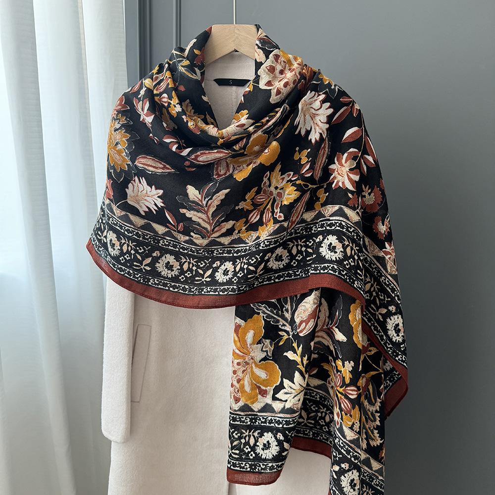 Хлопково-льняной шарф для женщин 180x90см Дышащий и мягкий Теплая осенне-зимняя шаль