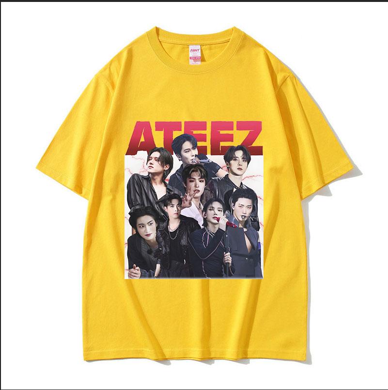Korean Ateez Graphic Print T Shirts Men's Women Retro Harajuku Fashion T-shirt Hip Hop O-Neck Oversized Cotton Tshirt Streetwear