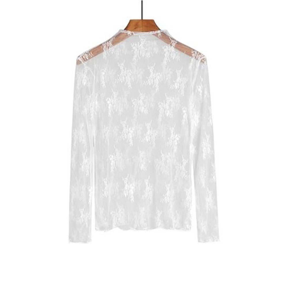 Long Sleeve Lace Bottomed Blouse Hollow Lace Floral Shirts Elegant See Through Tops Girls