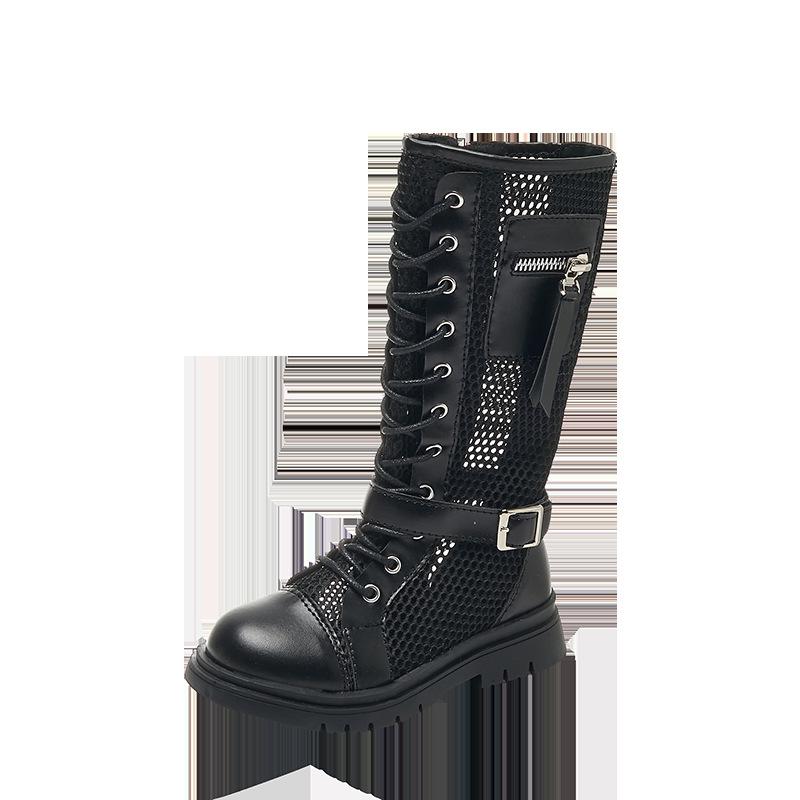 Girls Summer Boots 2024 Children Fashion Versatile Buckle Hollow Chic Sweet Princess High Boots Kids Versatile Street Style PU