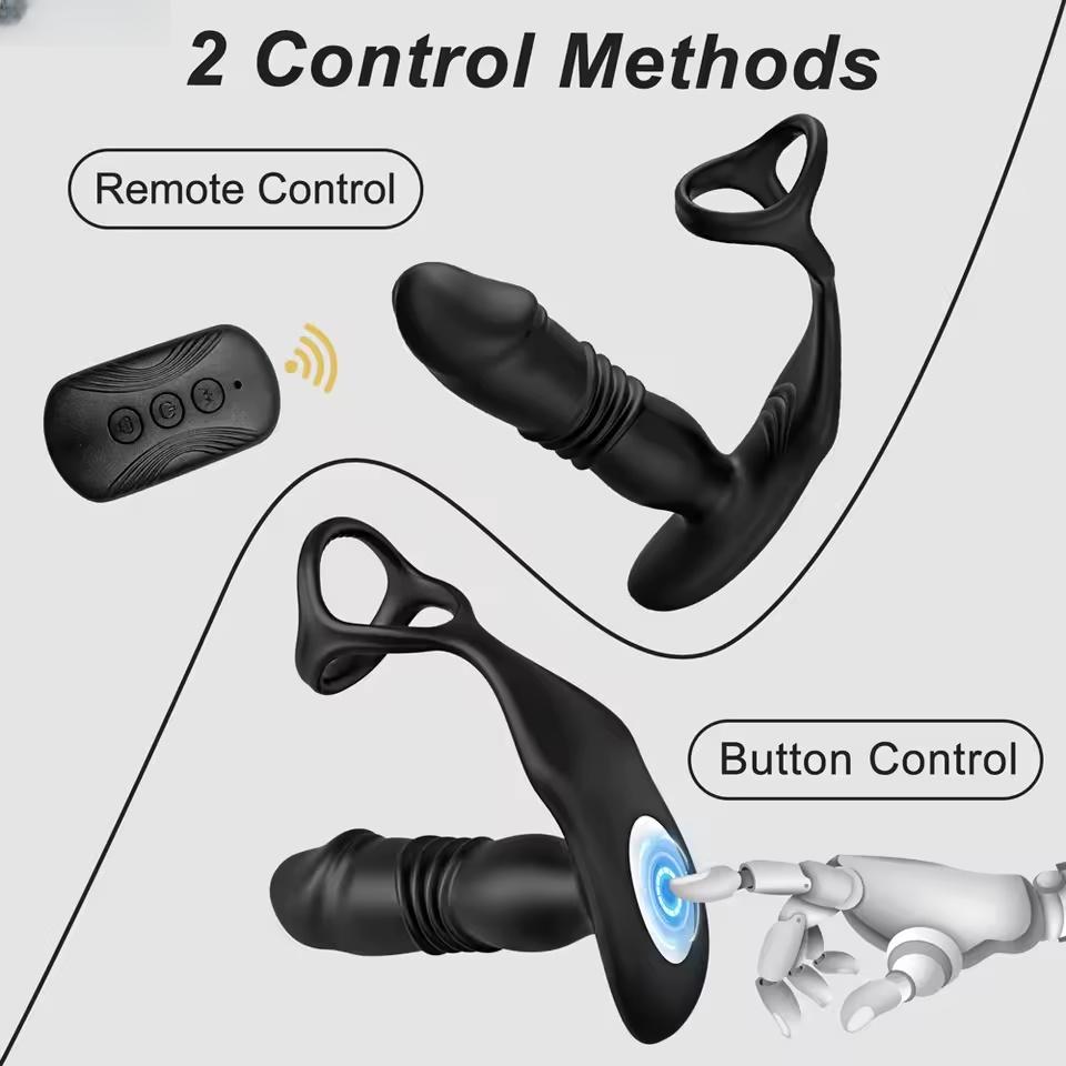 Remote Control Thrusting Anal Dildo Vibrator Male Prostate Massager Vibrating Butt Plug with Cock Ring Adult Sex Toy for Gay Men