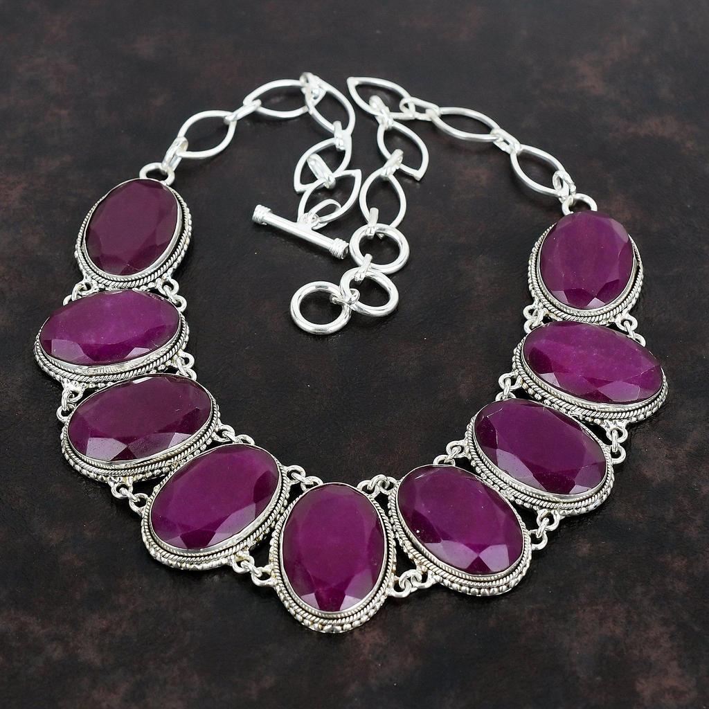 Faceted Kashmir Ruby Necklace Gemstone Vintage Necklace 925 Sterling Silver Adjustable Chain Necklace Handmade Elegant Jewelry Wedding Gifts