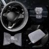 4 шт., чехол на руль автомобиля с бриллиантовым кристаллом, чехол на рычаг переключения передач, подлокотник, подушка, декор для подголовника, набор автомобильных аксессуаров для женщин