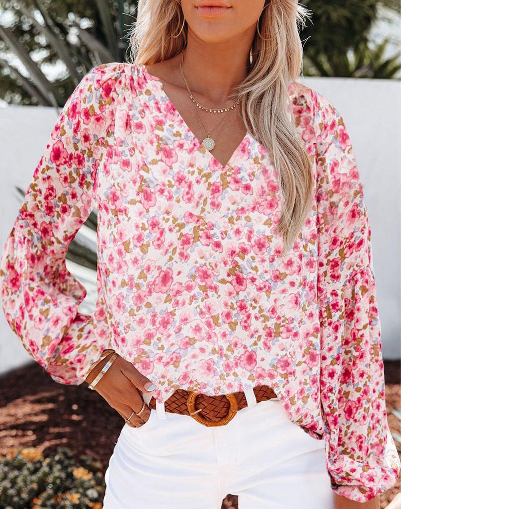 Модная женская шифоновая рубашка с v-образным вырезом и повседневным рукавом из шифона