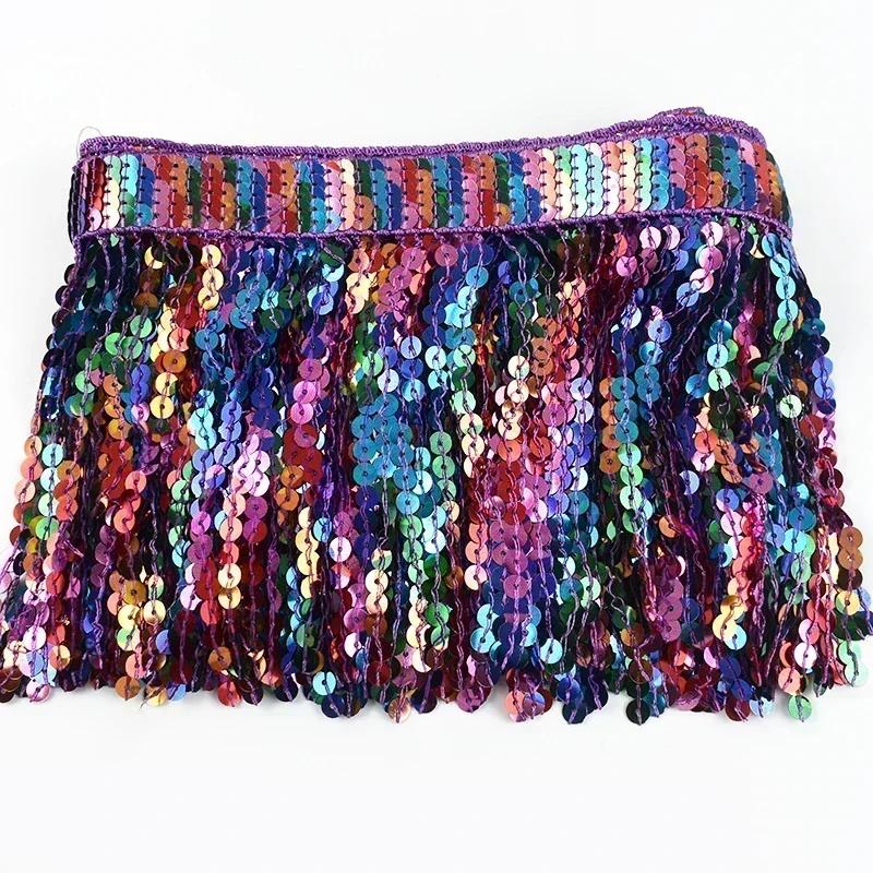 Meetee 1/2/3 ярда 16 см бахрома с пайетками, кисточки, этническая кружевная тесьма, лента с бахромой, отделка для юбки для латинских танцев, одежды, швейная фурнитура