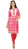 Womens Knee Length Tunics Cotton Pink Kurti 3 4 Sleevess Casual
